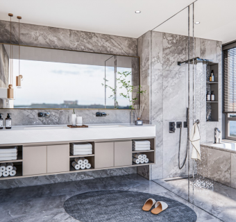 现代卫生间 卫浴用品 喷淋 花洒 台盆 马桶 洗手台 洗浴间 镜子